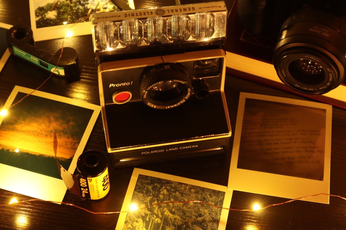 A vintage Polaroid instant camera